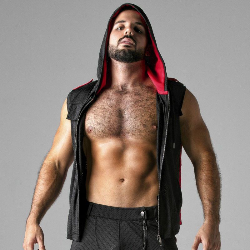 Veste sans manche HOODY MESH Noir-Rouge