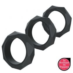 Lot de 3 Cockrings Silicone Heavy C-Ring Noirs pas cher