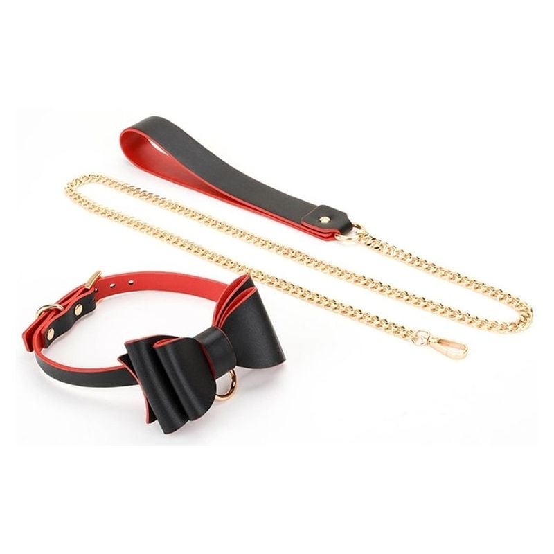 Collier Laisse Bowtie Noir et Rouge