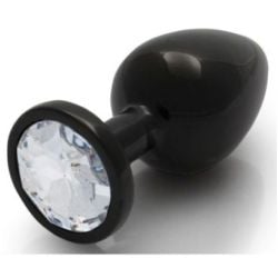 Bijou anal Round Gem L 8 x 4cm Noir-Transparent pas cher