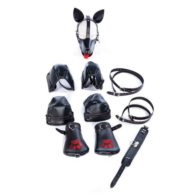 Kit complet Puppy Bondage 14 Pièces Noir-Rouge